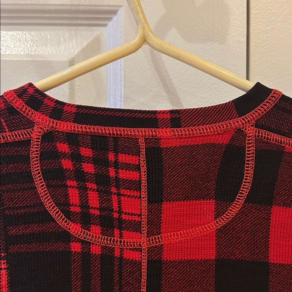 Polo Ralph Lauren Plaid Motif Cotton Henley Dress Red Black - Picture 6 of 11